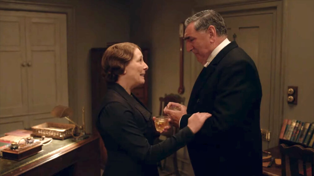 Phyllis Logan as Mrs. Hughes and Jim Carter as Mr. Carson on 'Downton Abbey'
