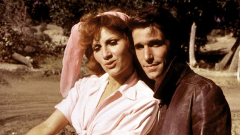 HAPPY DAYS, Roz Kelly, Henry Winkler, 1974-1984, as Pinky Tuscadero and Fonzie