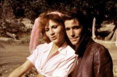 Roz Kelly and Henry Winkler as Pinky Tuscadero and Fonzie in Happy Days