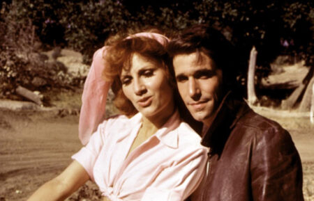 HAPPY DAYS, Roz Kelly, Henry Winkler, 1974-1984, as Pinky Tuscadero and Fonzie