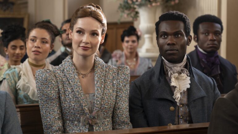 Hannah Dodd as Francesca Bridgerton, Victor Alli as John Stirling in episode 306 of Bridgerton