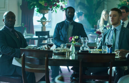 Lucian Msamati, Ṣọpẹ́ Dìrísù, and Joe Cole in 'Gangs of London'
