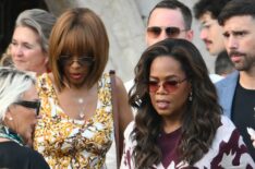 US journalist Gayle King and US talk show host Oprah Winfrey get on a taxi boat as they leave the Gritti Palace Hotel ahead of the wedding of Amazon's founder Jeff Bezos with Lauren Sanchez in Venice on June 26, 2025.
