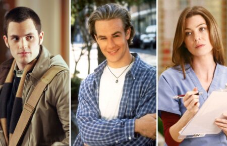 Penn Badgley as Dan Humphrey in 'Gossip Girl,' James Van Der Beek as Dawson Leery in 'Dawson's Creek,' and Ellen Pompeo as Meredith Grey in 'Grey's Anatomy'