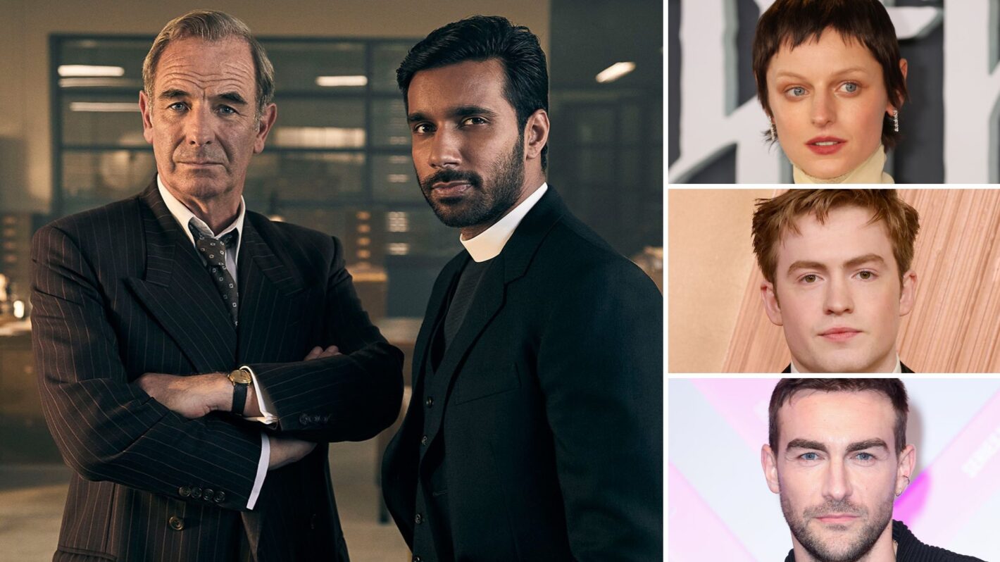 Robson Green and Rishi Nair of 'Grantchester,' Emma Corrin, Kit Connor, and Tom Austen