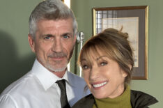 Joe Lando and Jane Seymour on set of 'Harry Wild' Season 5