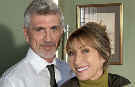 Joe Lando and Jane Seymour on set of 'Harry Wild' Season 5