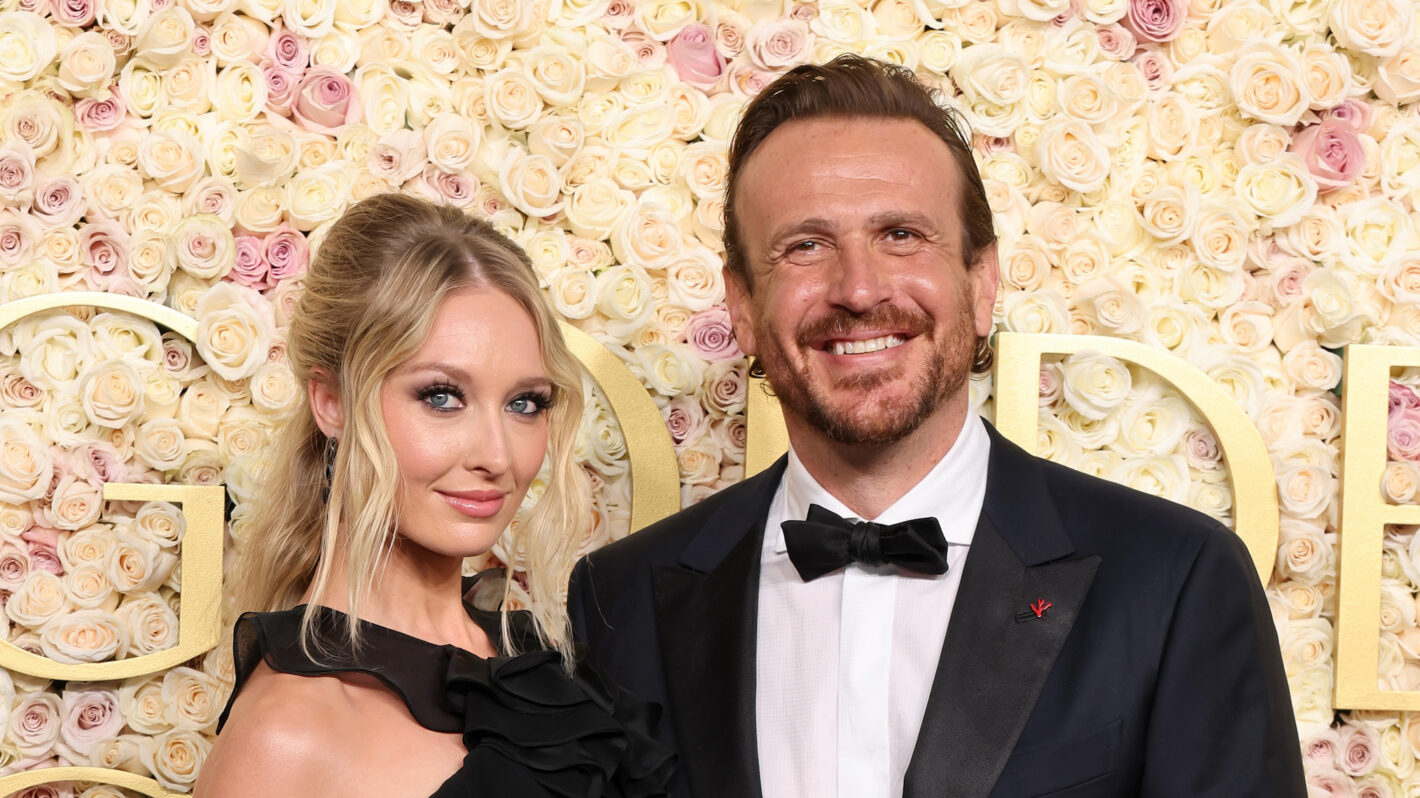 Kayla Radomski and Jason Segel attend the 82nd Annual Golden Globe Awards at The Beverly Hilton on January 05, 2025 in Beverly Hills, California.