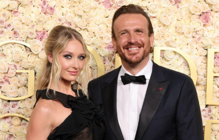 Kayla Radomski and Jason Segel attend the 82nd Annual Golden Globe Awards at The Beverly Hilton on January 05, 2025 in Beverly Hills, California.