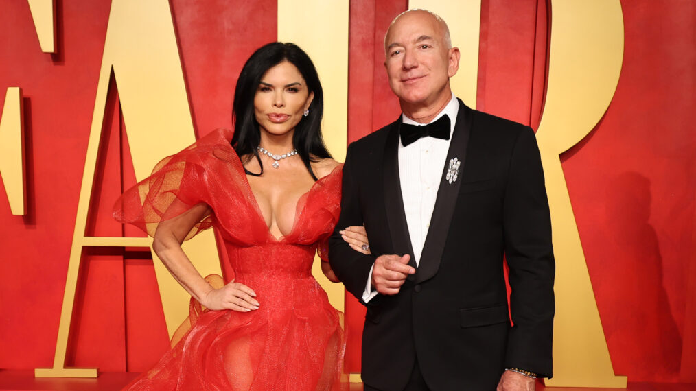 Lauren Sánchez and Jeff Bezos attend the 2024 Vanity Fair Oscar Party