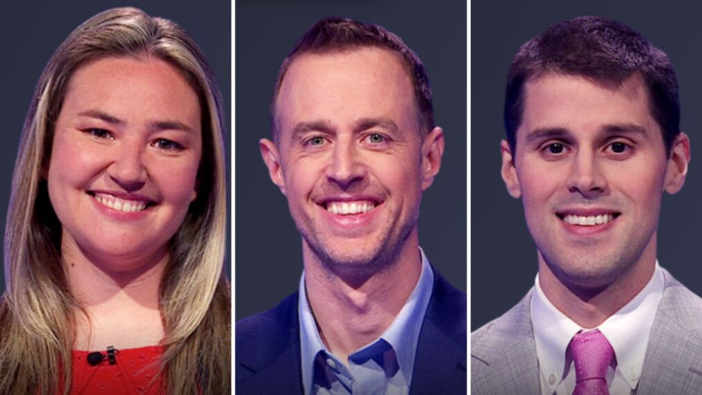 (from left) Jeopardy! players Emily Croke, Andrew Brigger, and Davis Spelman, on June 23, 2025