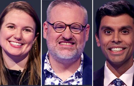 (from left) Jeopardy! players Belvin Blaber, Jacob Hale, and Vivek Upadhyay