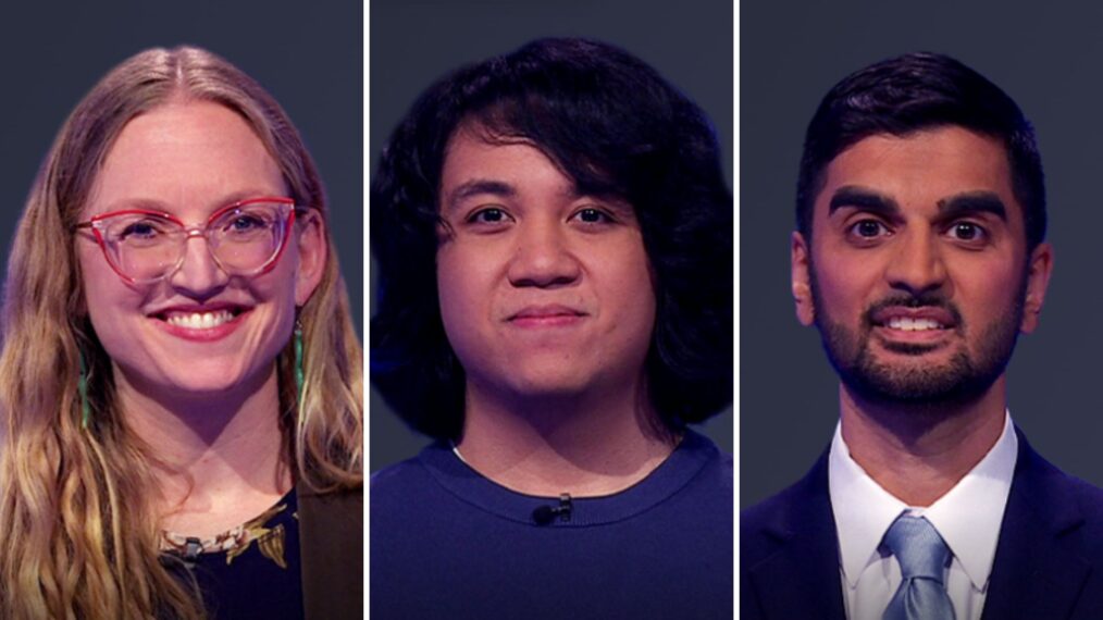 (from left) Jeopardy! player Sara Fuller, Joey Quismorio, and Nikhil Joshi on June 5, 2025