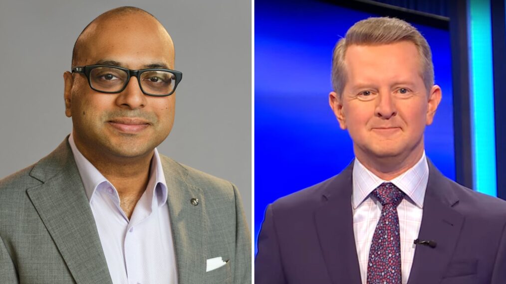 Jeopardy! contestant Yogesh Raut (left) and Jeopardy! host Ken Jennings (right)