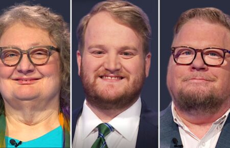 (from left) Jeopardy! contestants Jam Zimmerman, Matt Massie, and Rob Forrester on Wednesday, June 11, 2025