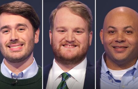 (from left) Jeopardy! players Josh Prohofsky, Matt Massie, and Sean Addie on Thursday, June 12, 2025
