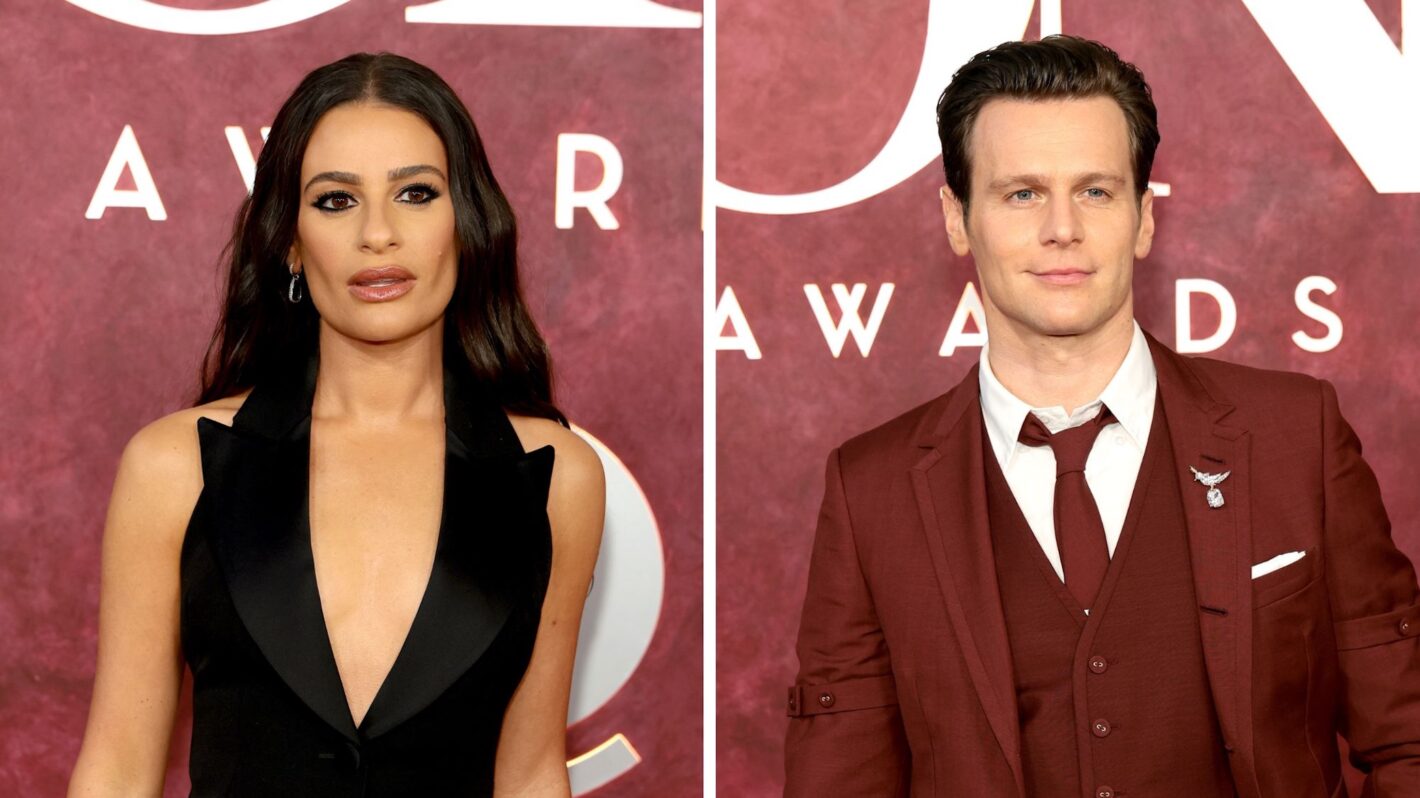 Lea Michele (L) and Jonathan Groff (R) at the 2025 Tony Awards.