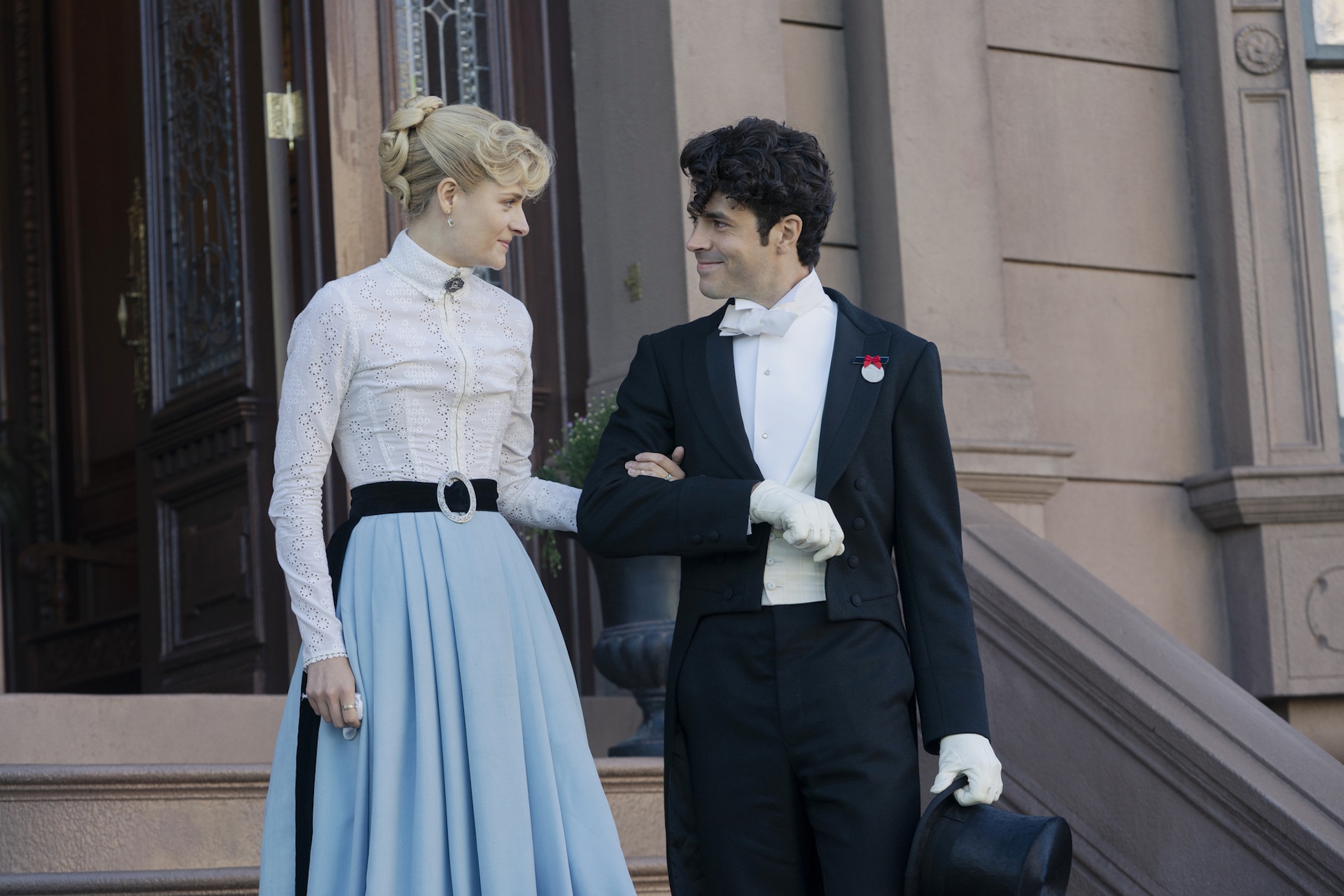 Louisa Jacobson and Harry Richardson as Marian and Larry on 'The Gilded Age'