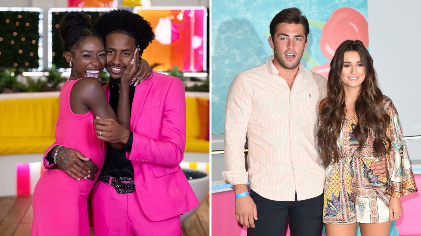 Serena Page and Kordell Beckham of 'Love Island USA'; Jack Fincham and Dani Dyer during the 'Love Island Live' photocall at ICC Auditorium on August 10, 2018 in London, England.
