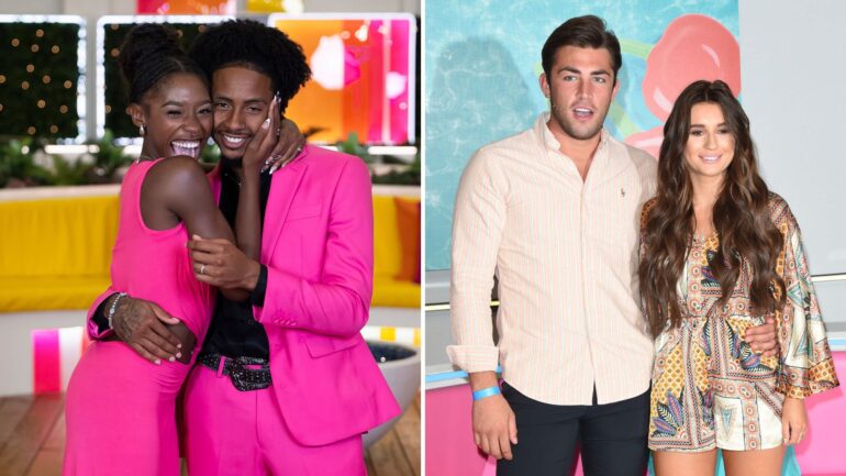 Serena Page and Kordell Beckham of 'Love Island USA'; Jack Fincham and Dani Dyer during the 'Love Island Live' photocall at ICC Auditorium on August 10, 2018 in London, England.