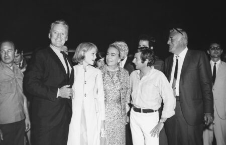 At the premiere of Rosemary's Baby - Van Johnson, star Mia Farrow, Joan Crawford, director Roman Polanski, producer William Castle, 1968