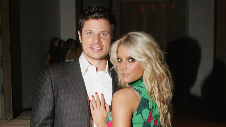 Singers Jessica Simpson and husband Nick Lachey attend the "Gucci Spring 2006 Fashion Show Benefitting The Childrens Action Network" at Michael Chow's residence