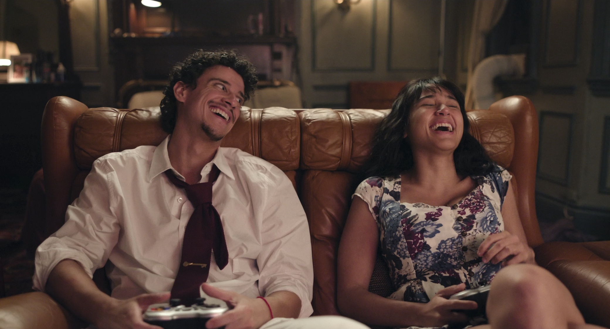 Adam DiMarco and Wally Baram as Peter and Carmen in 'Overcompensating' Season 1