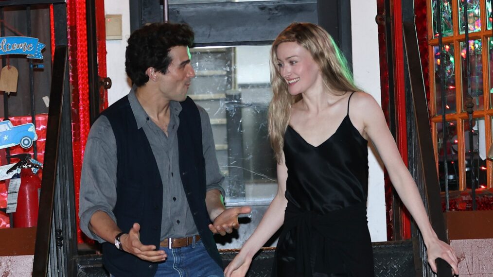 Paul Kelly and Sarah Pidgeon as JFK Jr and Carolyn Bessette are seen on the set of Ryan Murphy's 'American Love Story' in Downtown, Manhattan on June 18, 2025 in New York City.