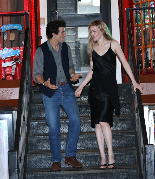 Paul Kelly and Sarah Pidgeon as JFK Jr and Carolyn Bessette are seen on the set of Ryan Murphy's "American Love Story" in Downtown, Manhattan on June 18, 2025 in New York City.