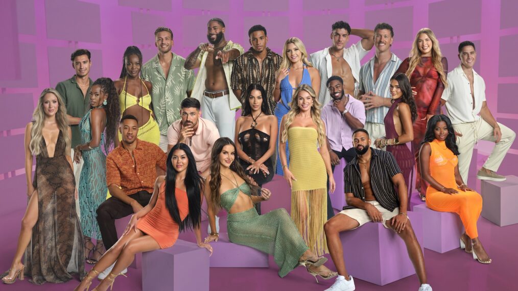 Rachel Recchia, Carrington Rodriguez, Justine Joy, Amber 'AD' Smith, Jalen Brown, Alex Zamora, Scott van-der-Sluis, Cody Wright, J.R. Warren, Sandy Gallagher, Olivia Rae, Louis Russell, Hannah Burns, Juliette Porter, Ollie Sutherland, Ray Gantt, Daniel Perfetto, Clayton Echard, Madison Errichiello, Lucy Syed, and Freddie Powell in 'Perfect Match' Season 3