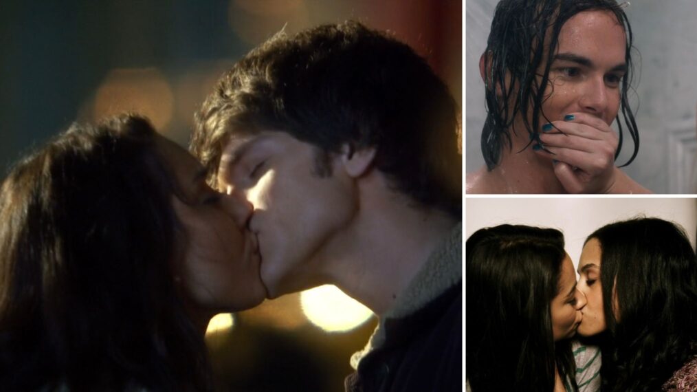 Troian Bellisario and Keegan Allen as Spencer and Toby, Tyler Blackburn as Caleb, Shay Mitchell as Emily and Bianca Lawson as Maya in 'Pretty Little Liars'