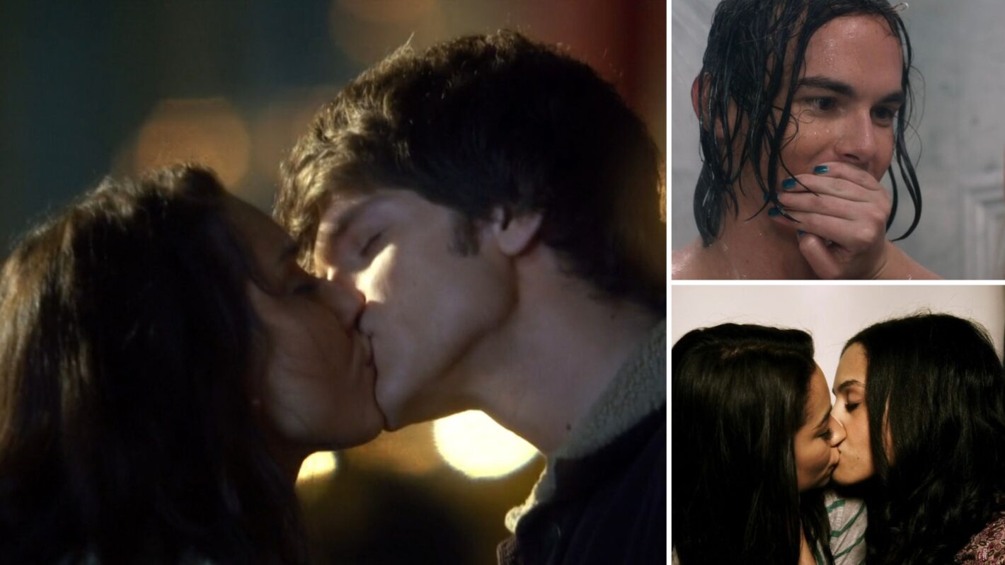 Troian Bellisario and Keegan Allen as Spencer and Toby, Tyler Blackburn as Caleb, Shay Mitchell as Emily and Bianca Lawson as Maya in 'Pretty Little Liars'