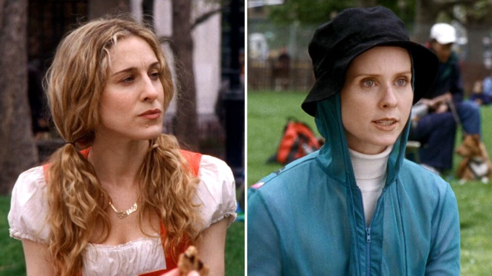 Sarah Jessica Parker as Carrie Bradshaw and Cynthia Nixon as Miranda Hobbes in 'Sex and the City'