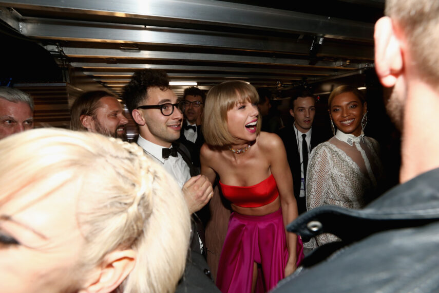 Musicians Jack Antonoff and Taylor Swift attend The 58th GRAMMY Awards