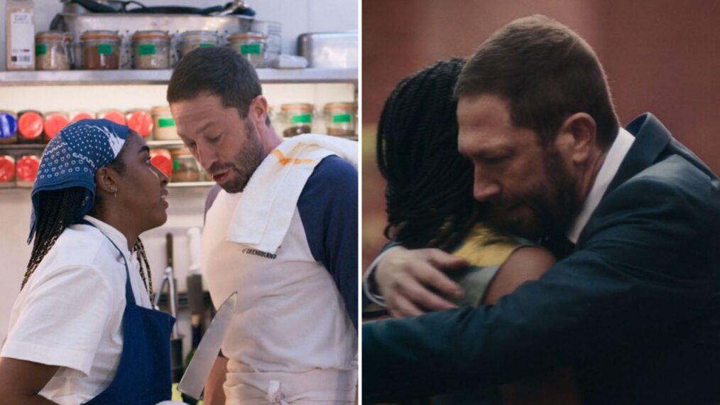 Ayo Edebiri and Ebon Moss-Bachrach as Sydney and Richie in 'The Bear'