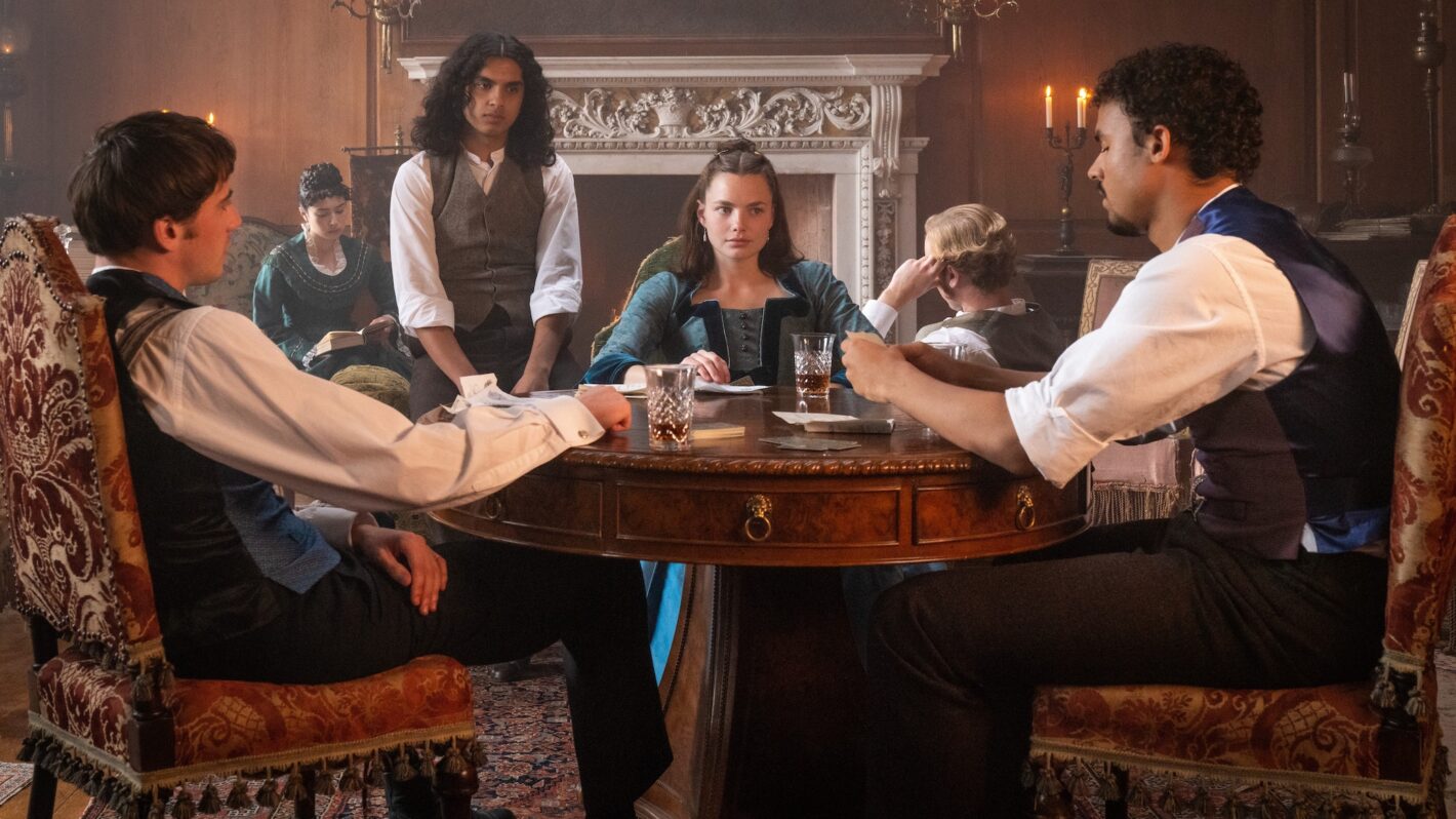 Nan, Theo, and Guy in 'The Buccaneers' Season 1