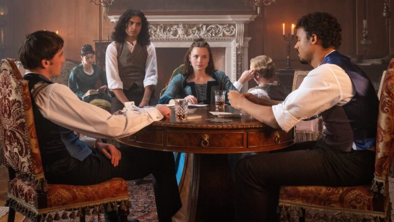 Nan, Theo, and Guy in 'The Buccaneers' Season 1