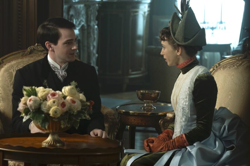 Matt Walker as Billy Carlton and Taissa Farmiga as Gladys Russell in 'The Gilded Age' Season 3 Episode 2