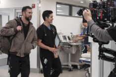 Noah Wyle as Robby and Ken Kirby as Shen behind the scenes of 'The Pitt' Season 2