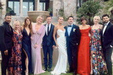 Charles Michael Davis, Julie Plec, Kayla Ewell, Carina Adly MacKenzie, Zach Roerig, Bregje Heinen, Michael Trevino, Nina Dobrev, Candice King, and Steven Krueger at Michael Trevino's wedding