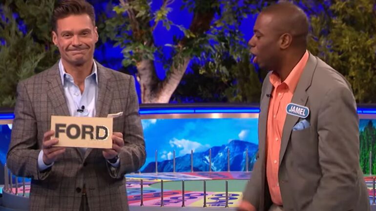 Wheel of Fortune contestant Jamel Vanderburg on October 15, 2024, and host Ryan Seacrest