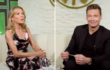 Vanna White and Ryan Seacrest answer rapid fire questions about each other on the set of Wheel of Fortune