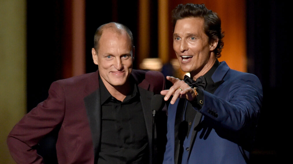 Woody Harrelson and Matthew McConaughey at the 66th Primetime Emmy Awards at Nokia Theatre L.A. Live in Los Angeles on August 25, 2014