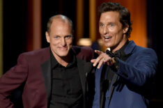Woody Harrelson and Matthew McConaughey at the 66th Primetime Emmy Awards at Nokia Theatre L.A. Live in Los Angeles on August 25, 2014