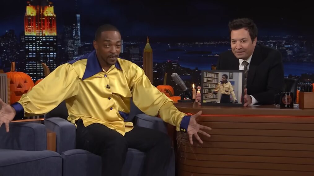 Anthony Mackie and Jimmy Fallon on NBC's 'The Tonight Show Starring Jimmy Fallon' on October 31, 2024.