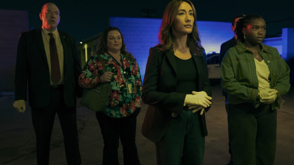 John Carroll Lynch (Thomas Laffont), Rebecca Field (Colleen Hatteras), Maggie Q (Renée Ballard), and Courtney Taylor (Samira Parker) in 'Ballard.'