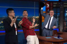 Bownen Yang, Matt Rogers, and Stephen Colbert on the July 28, 2025, episode of CBS' 'The Late Show with Stephen Colbert.'