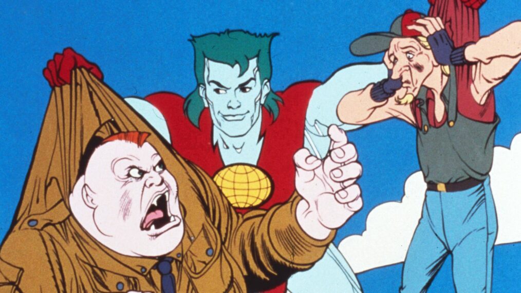 CAPTAIN PLANET AND THE PLANETEERS, from left: Hoggish Greedly, Captain Planet, Rigger, 1990-1996