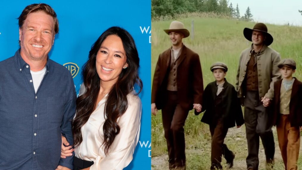 Chip and Joanna Gaines; Jason Hanna and Joe Riggs and sons Ethan and Lucas on Season 1 of Magnolia Network's 'Back to the Frontier.'
