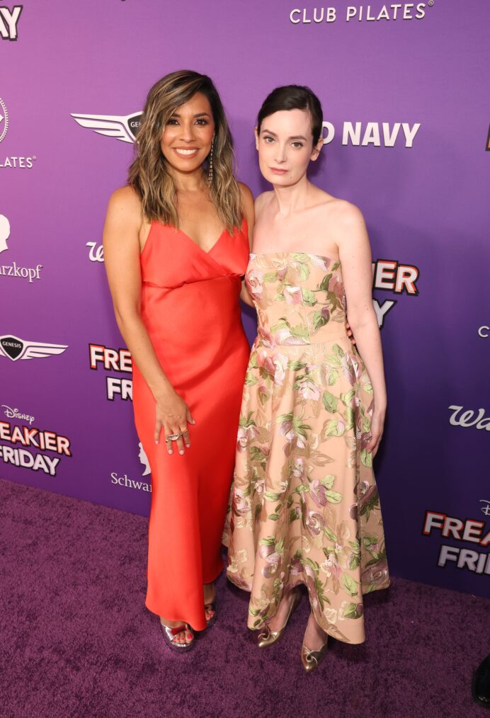 Christina Vidal Mitchell and Haley Hudson attend the Hollywood premiere of 'Freakier Friday,' July 22, 2025.